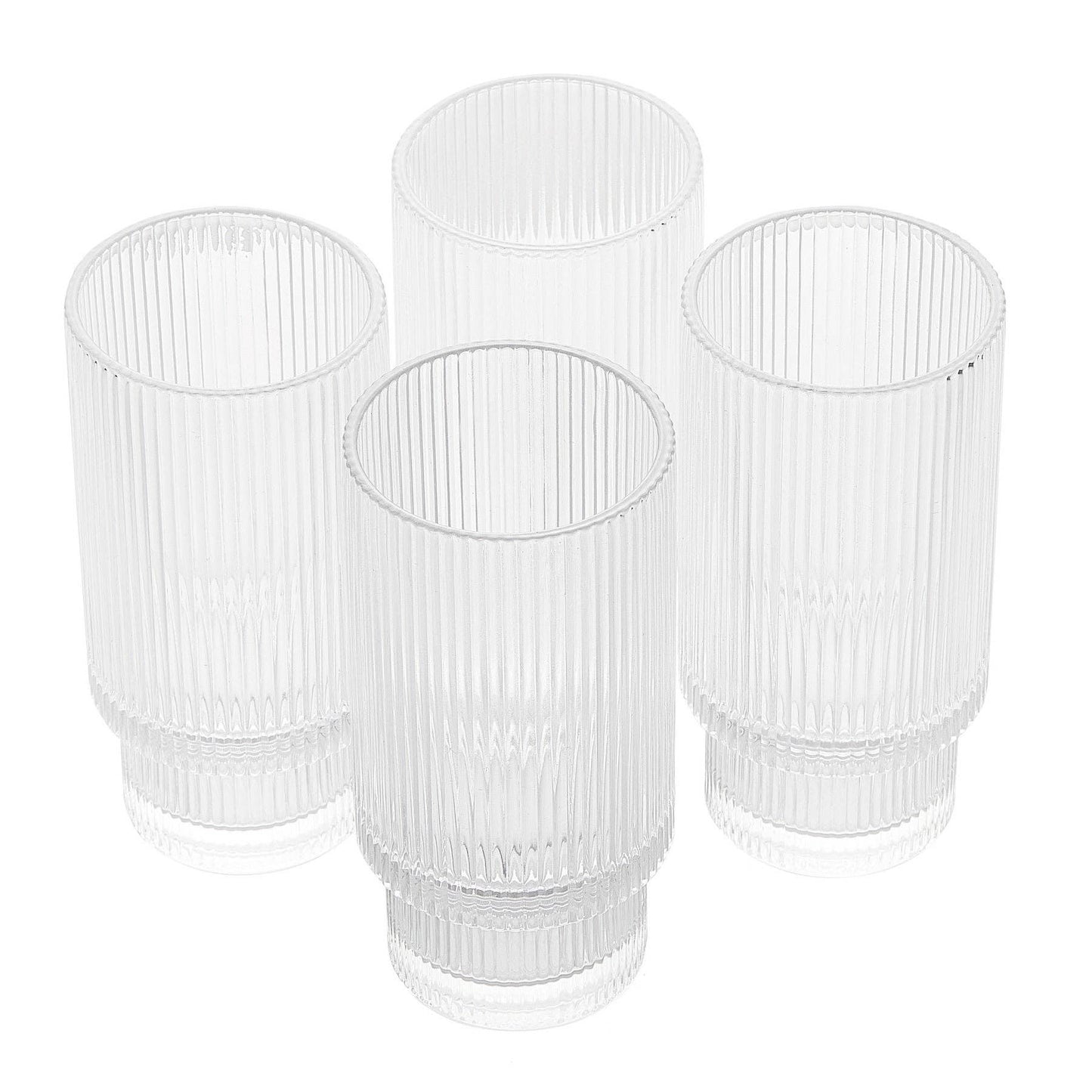 Vintage Art Deco Crystal Highball Ribbed Glass Set of 4