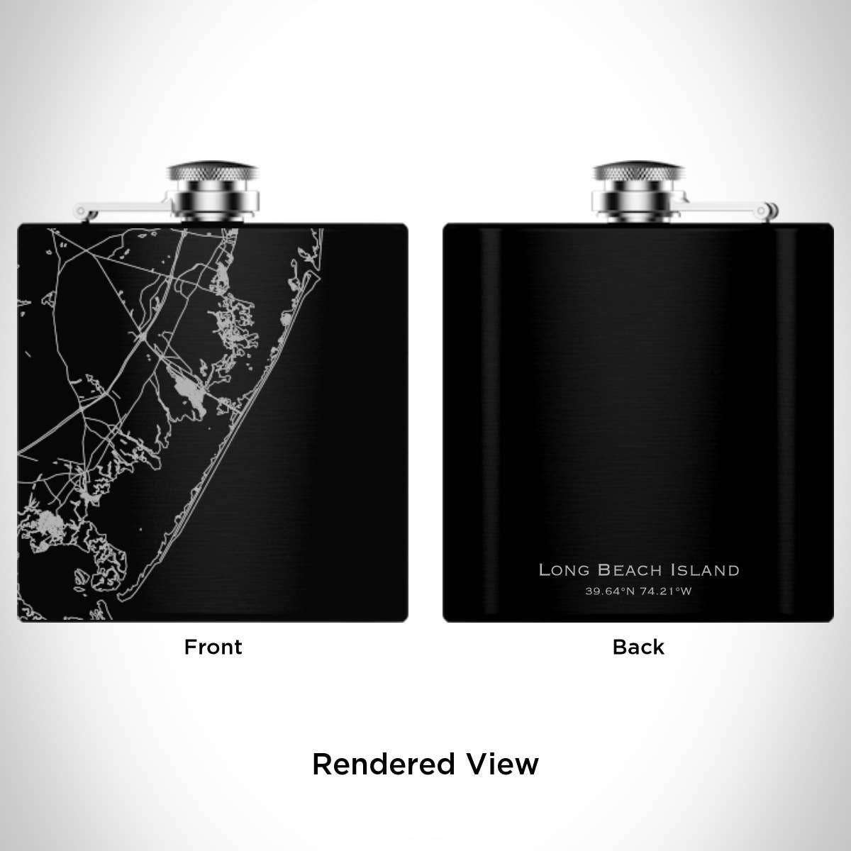 Long Beach Island NJ Map Hip Flask in Matte Black
