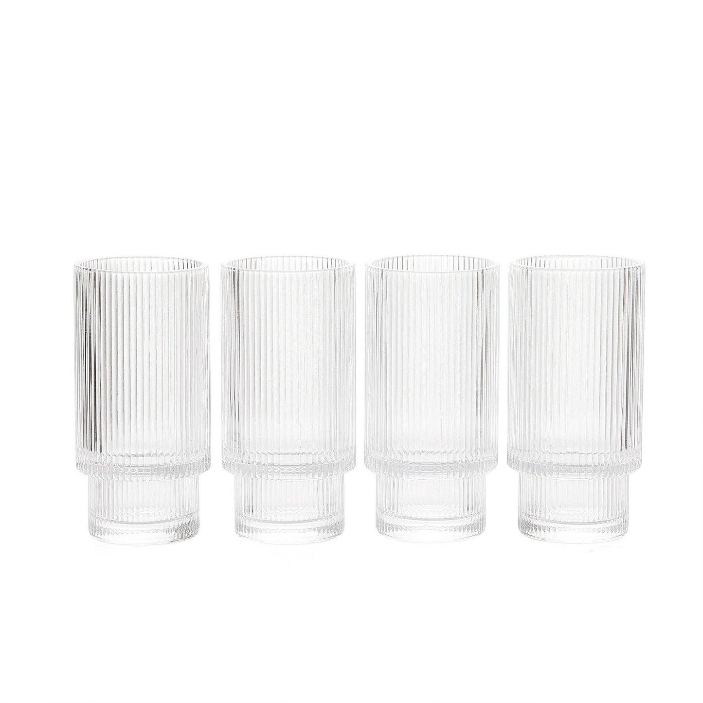 Vintage Art Deco Crystal Highball Ribbed Glass Set of 4