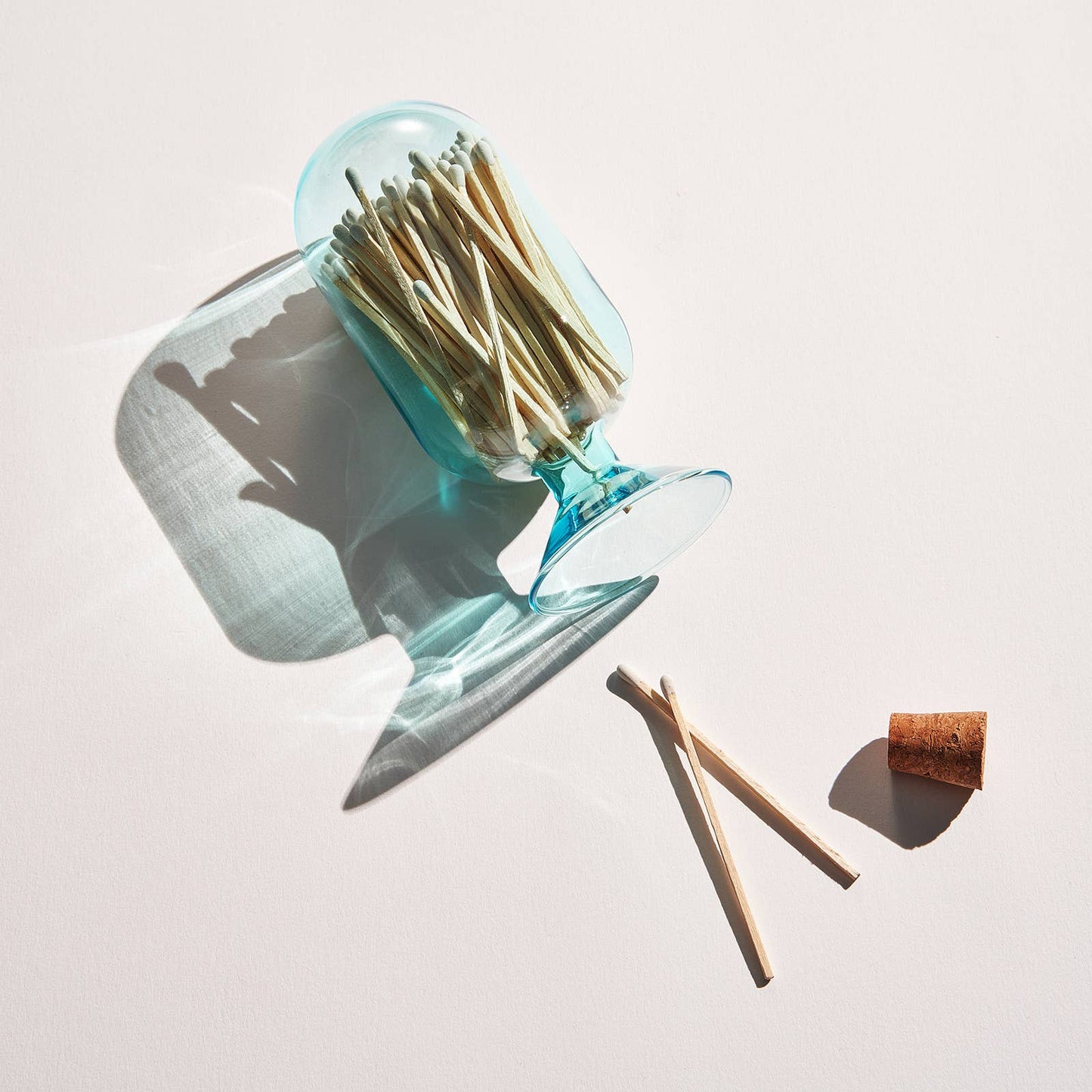 Blue Glass Match Cloche | 100 Match Sticks with Cork Stopper