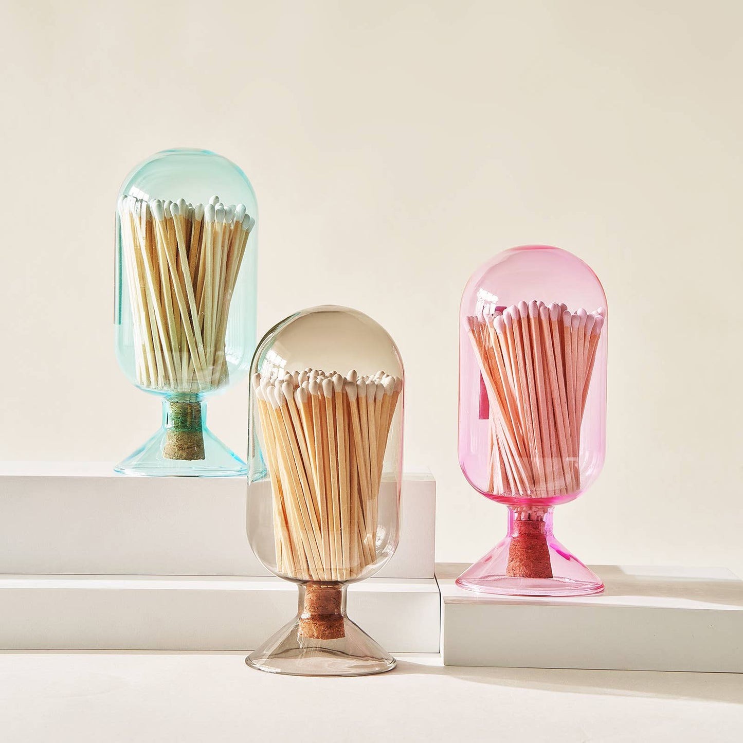 Blue Glass Match Cloche | 100 Match Sticks with Cork Stopper