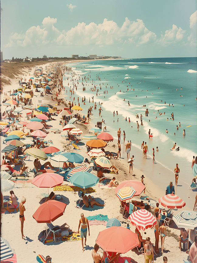 Vintage 1950's Beach Crowd 8”x10” Art Print
