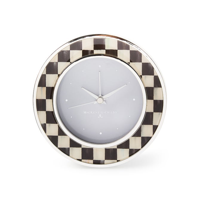 Courtly Check Silver Plated Round Desk Clock