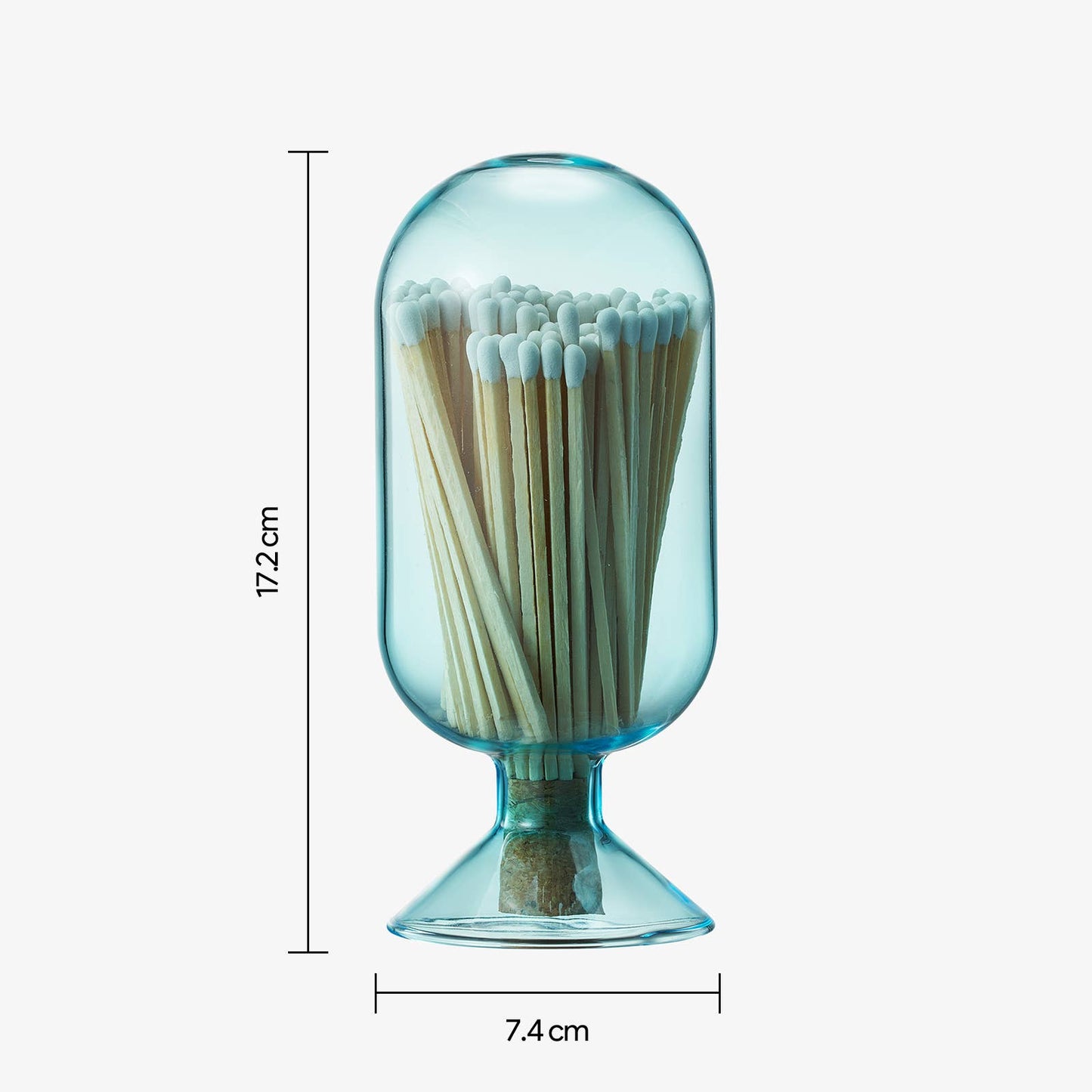 Blue Glass Match Cloche | 100 Match Sticks with Cork Stopper