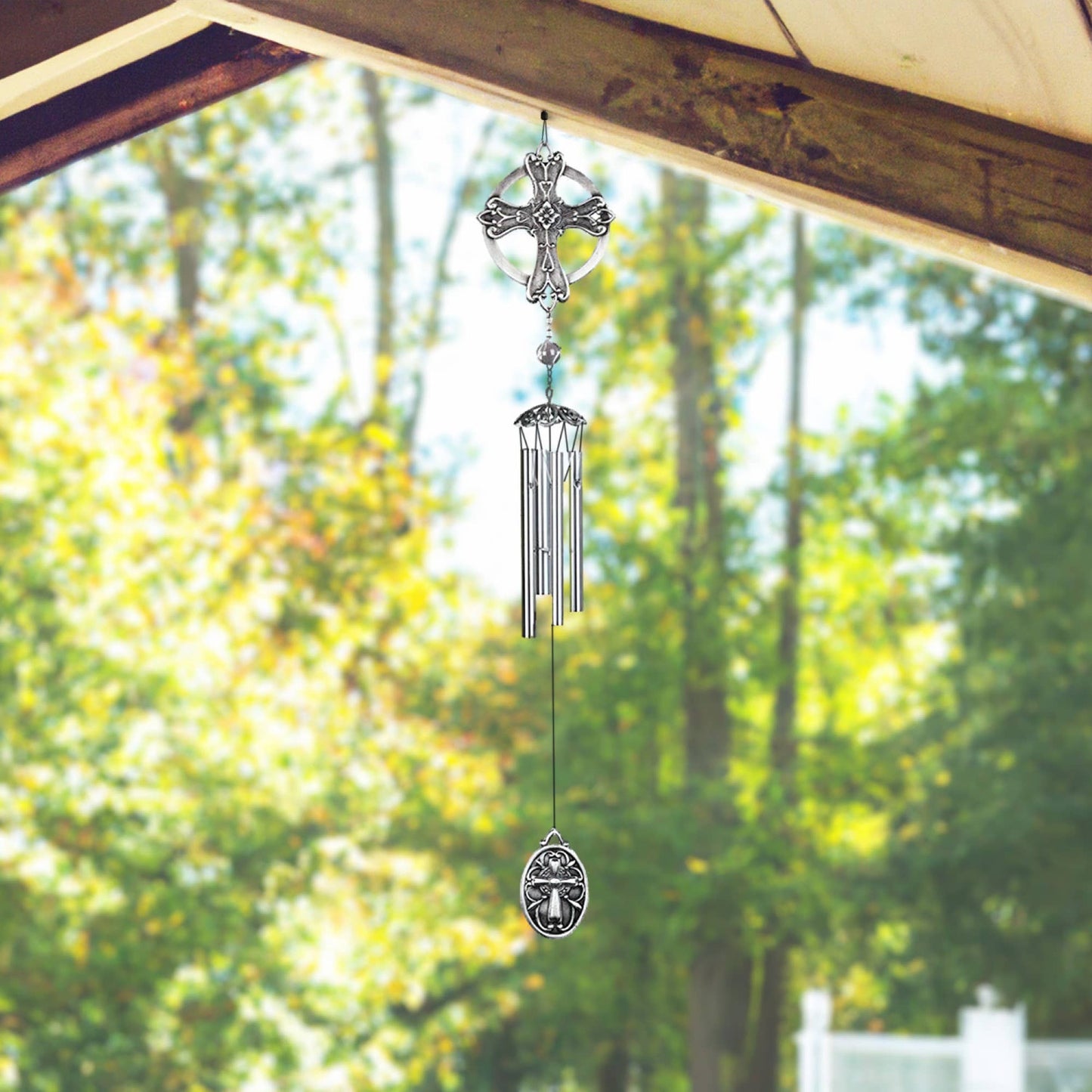 28"long Pewter Cross Wind Chime Home Decor Gifts