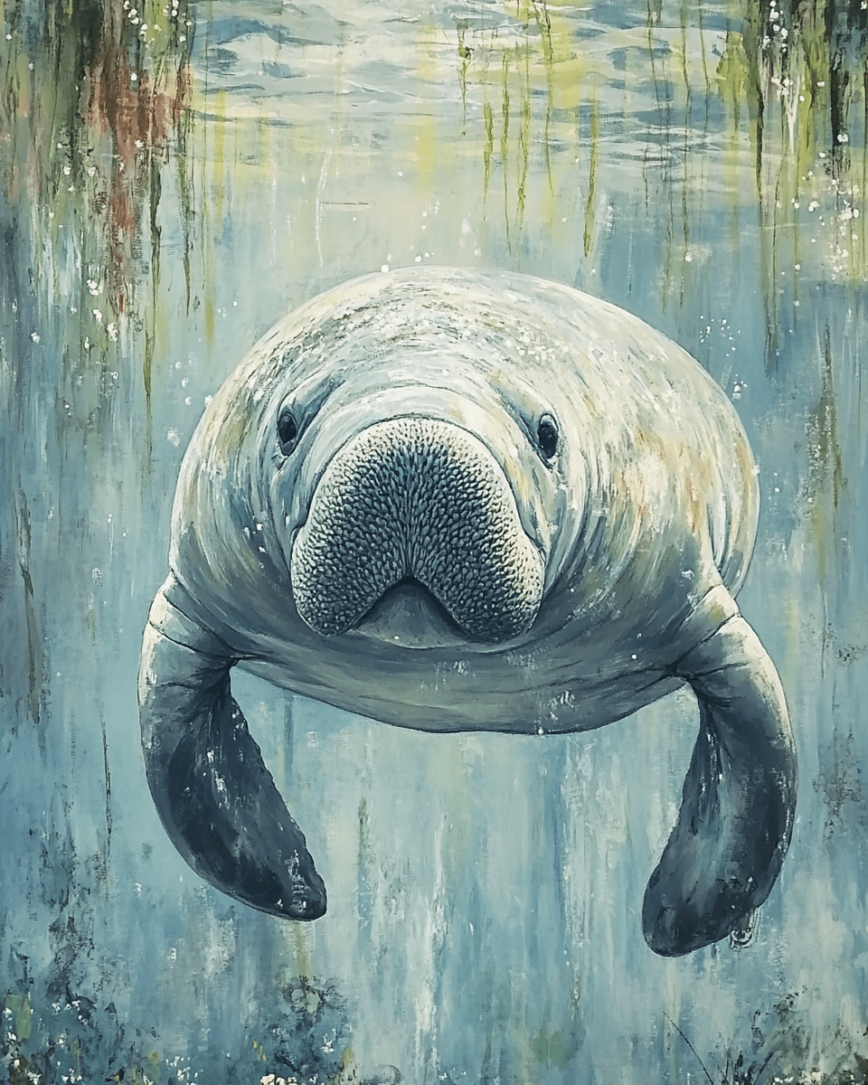 Manatee - Wall Art Print - Ocean Seaside Beachcore - 8"x10" Artwork - 11"x14" Matte
