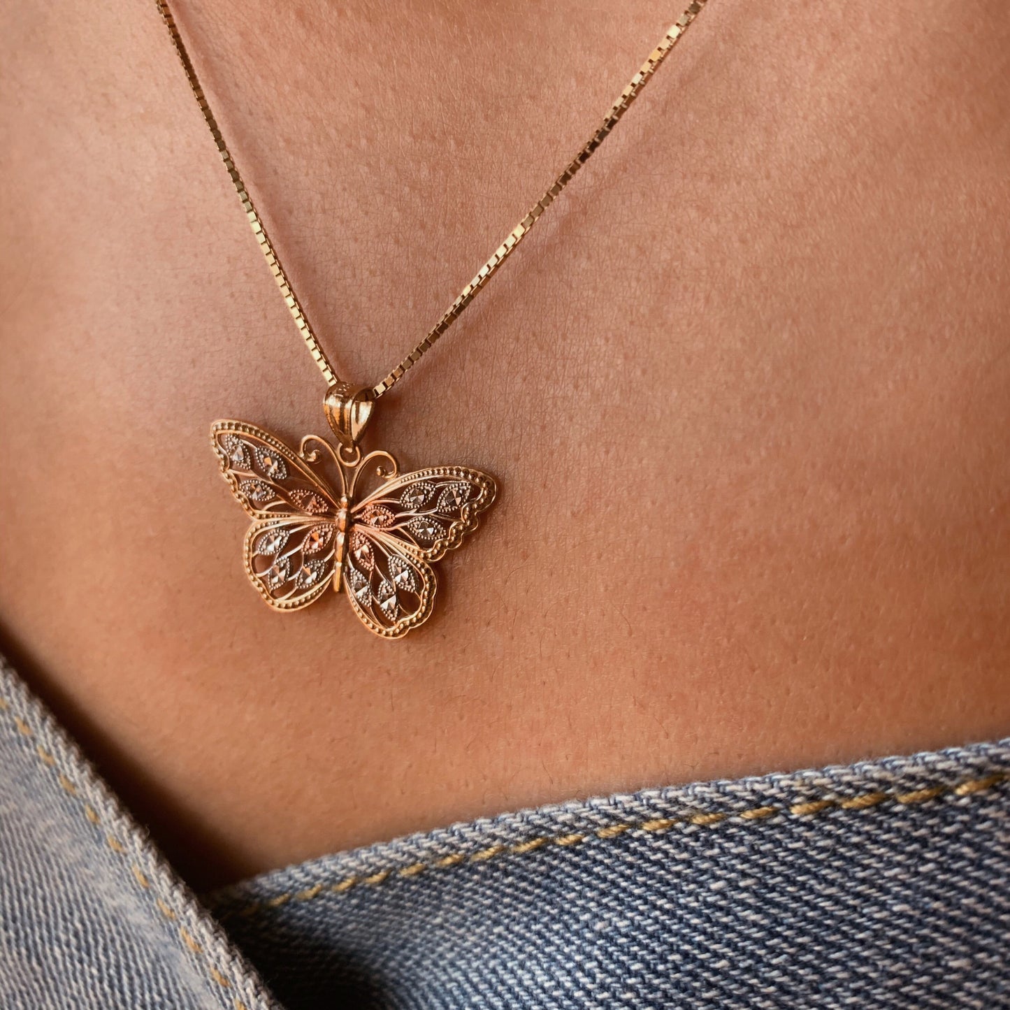 Yellow Gold Butterfly Necklace