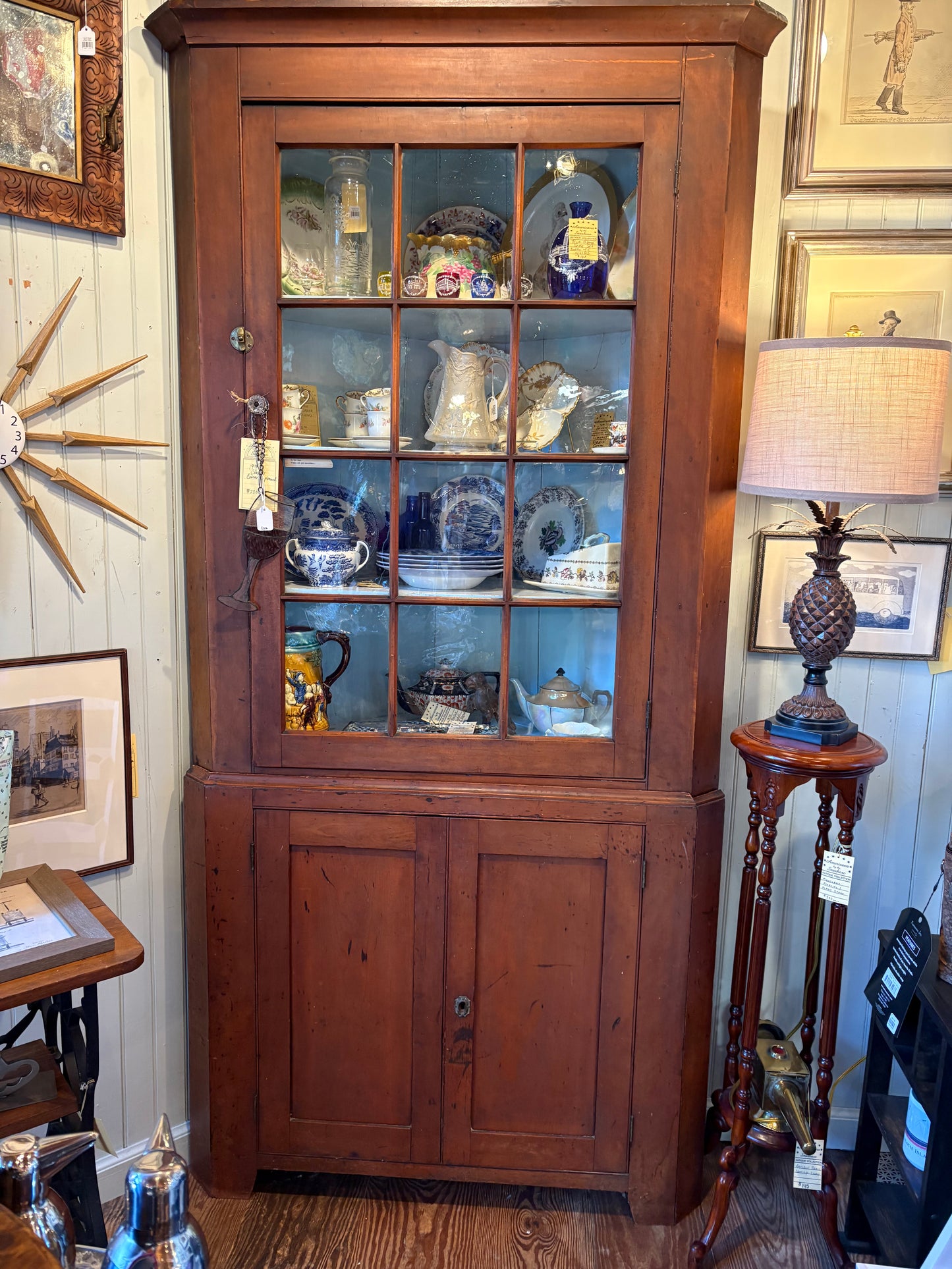19th Century Cherry 2 Piece Country Corner China Cabinet