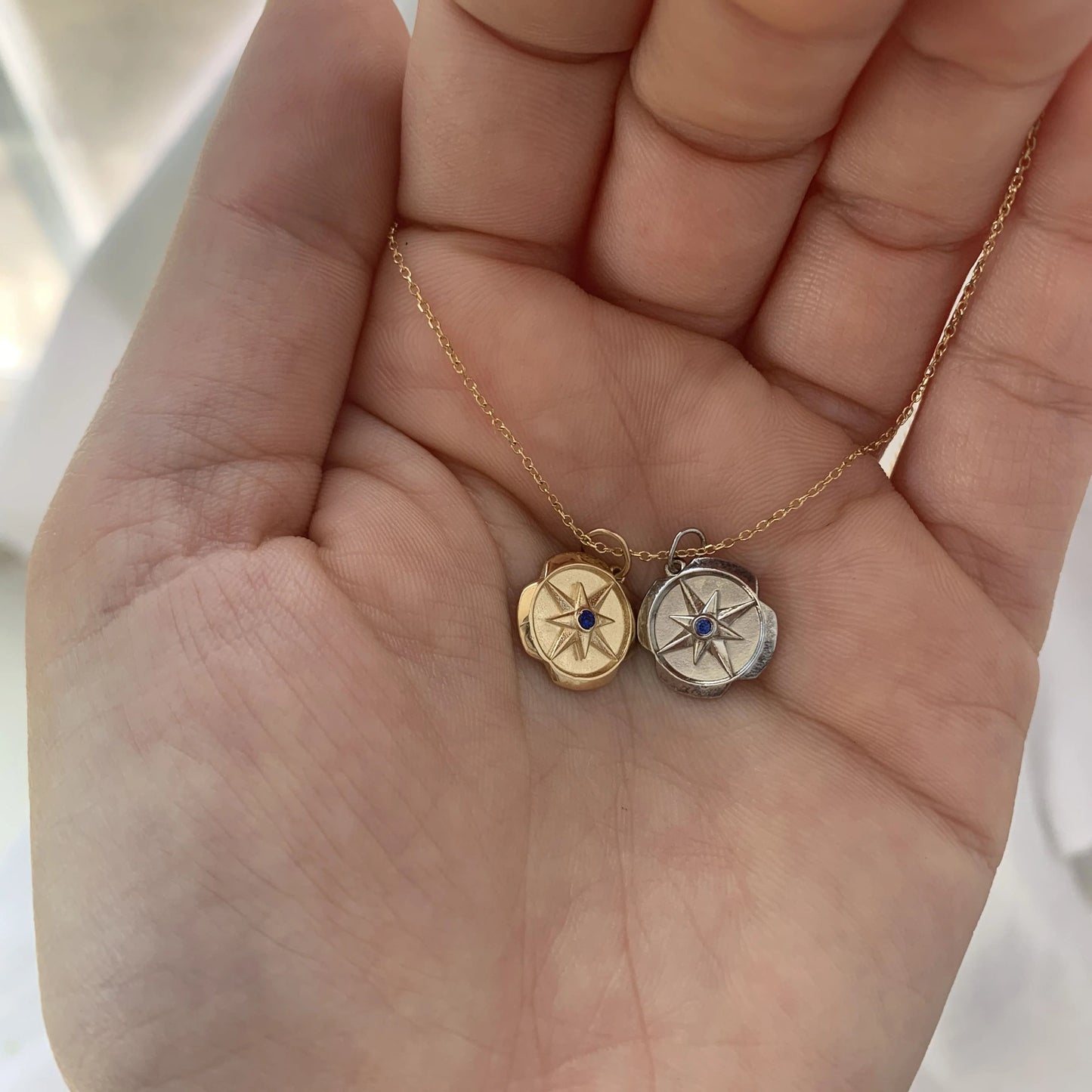 Mini Compass Birthstone Charm Necklace - 14K & 18K Rose Gold