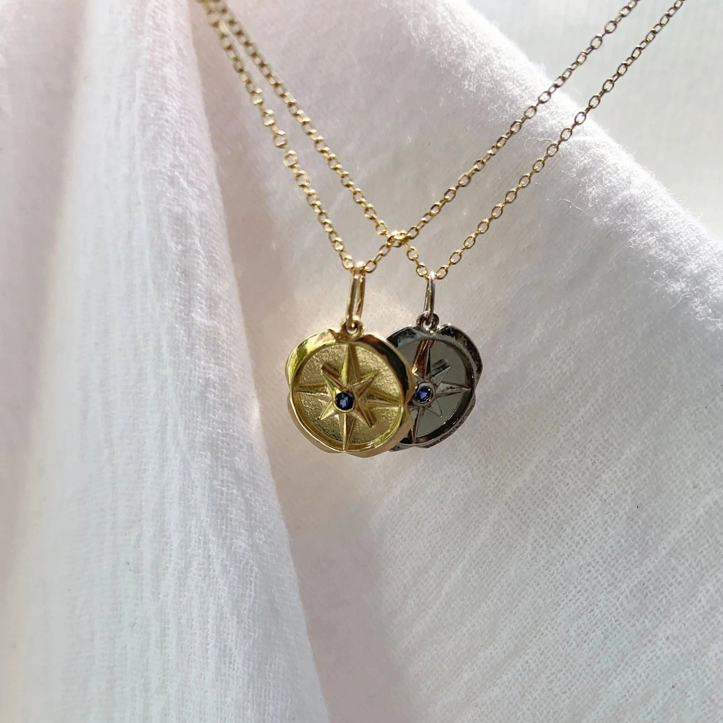 Mini Compass Birthstone Charm Necklace - 14K & 18K Rose Gold
