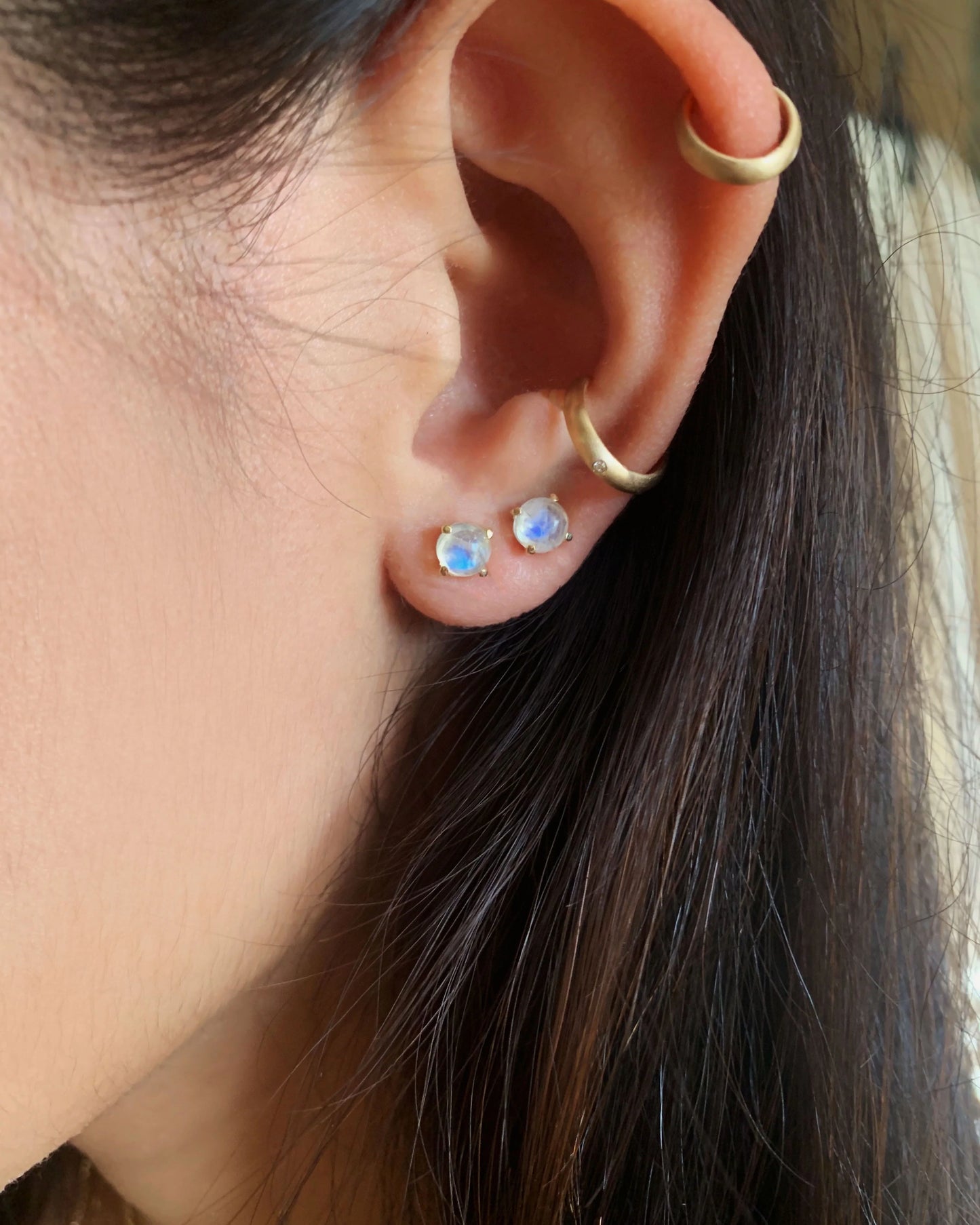 14K Round Moonstone Stud Earrings