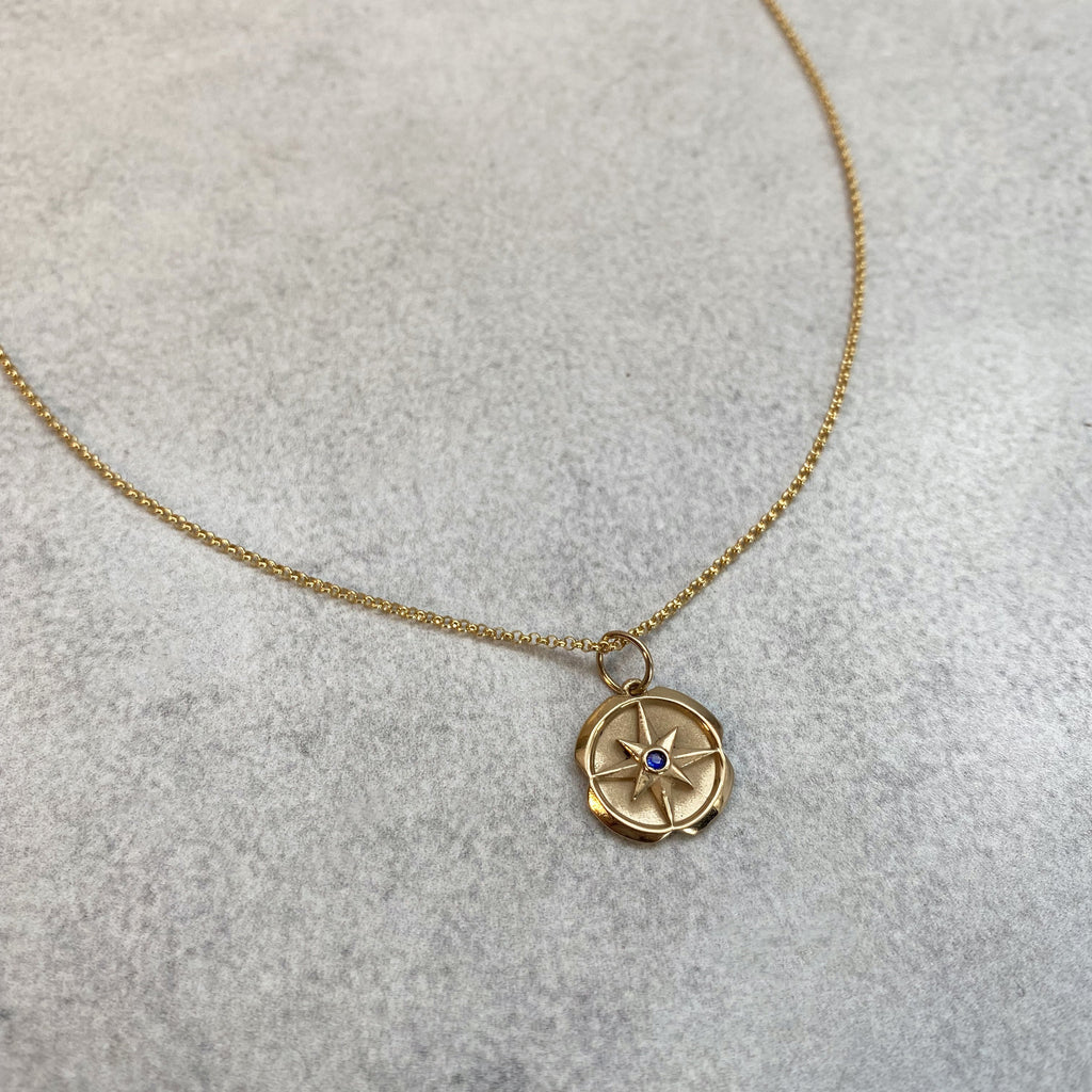 Mini Compass Birthstone Charm Necklace - Silver