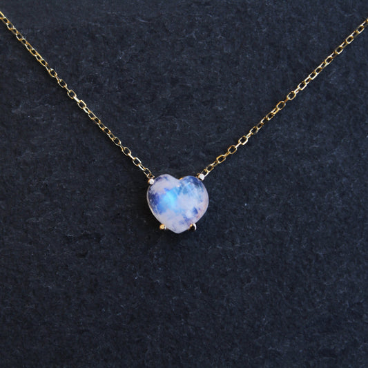 Moonstone Cabochon Heart Solitaire Necklace