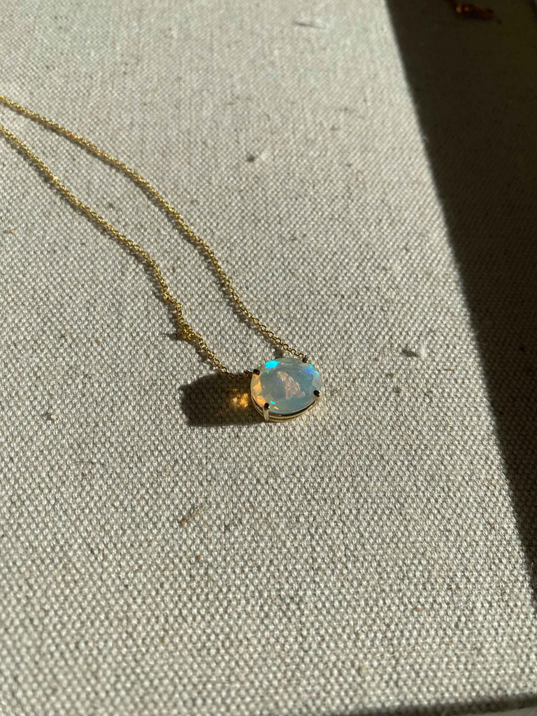 Oval Opal Solitaire Necklace