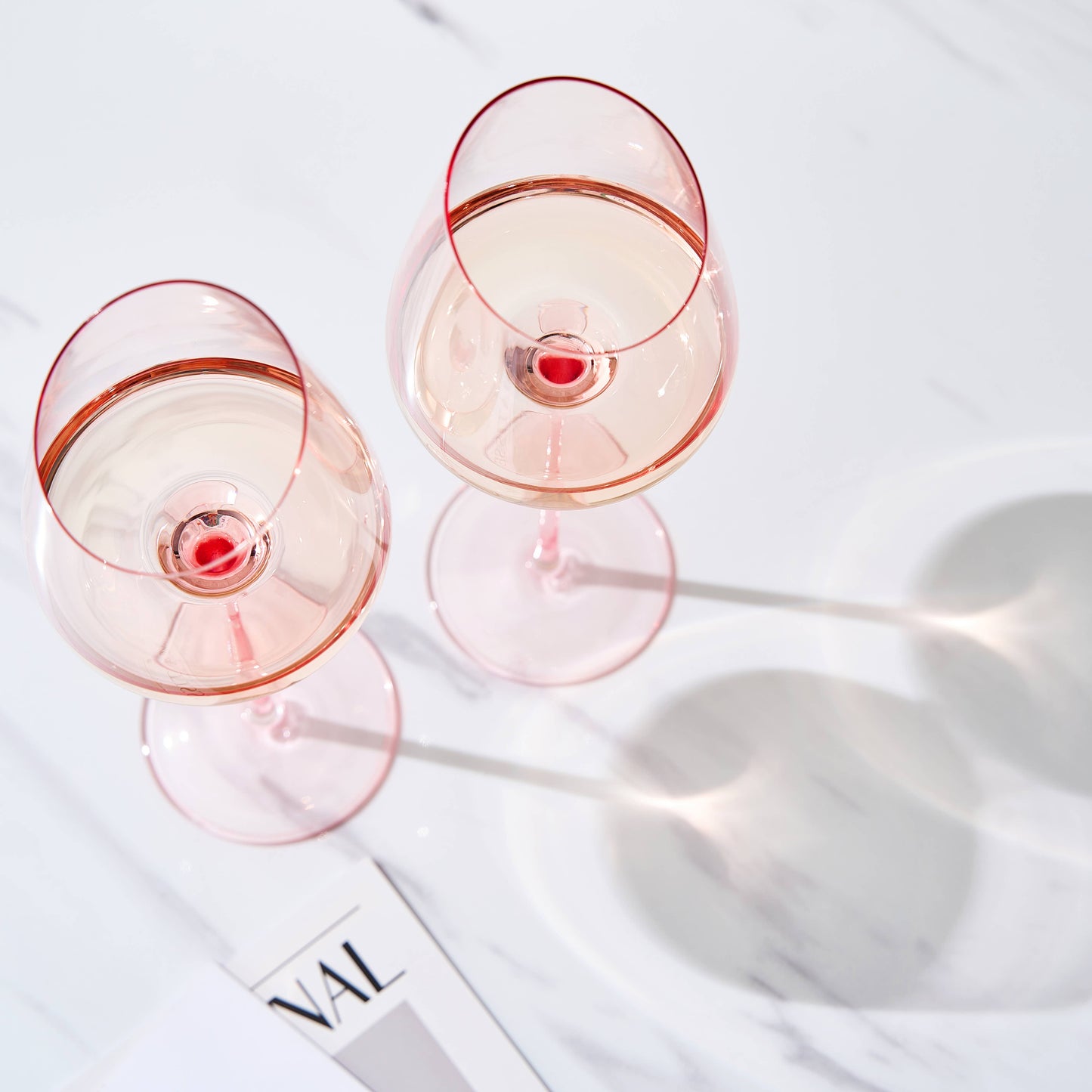 Khen Pink Wine Glasses Set of 2 Red Blush Color 18oz Slanted