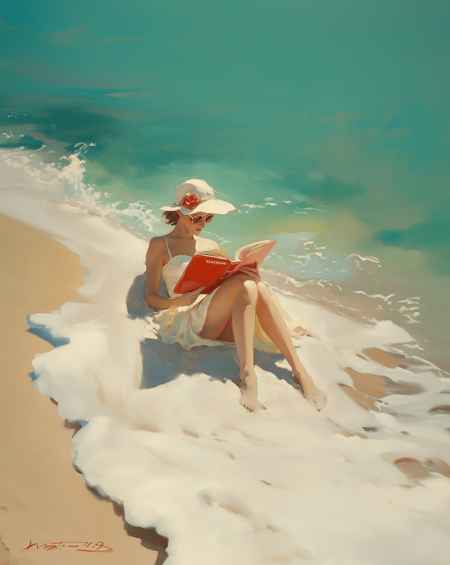 Oblivious Reader at the Beach 8”x10” Art Print