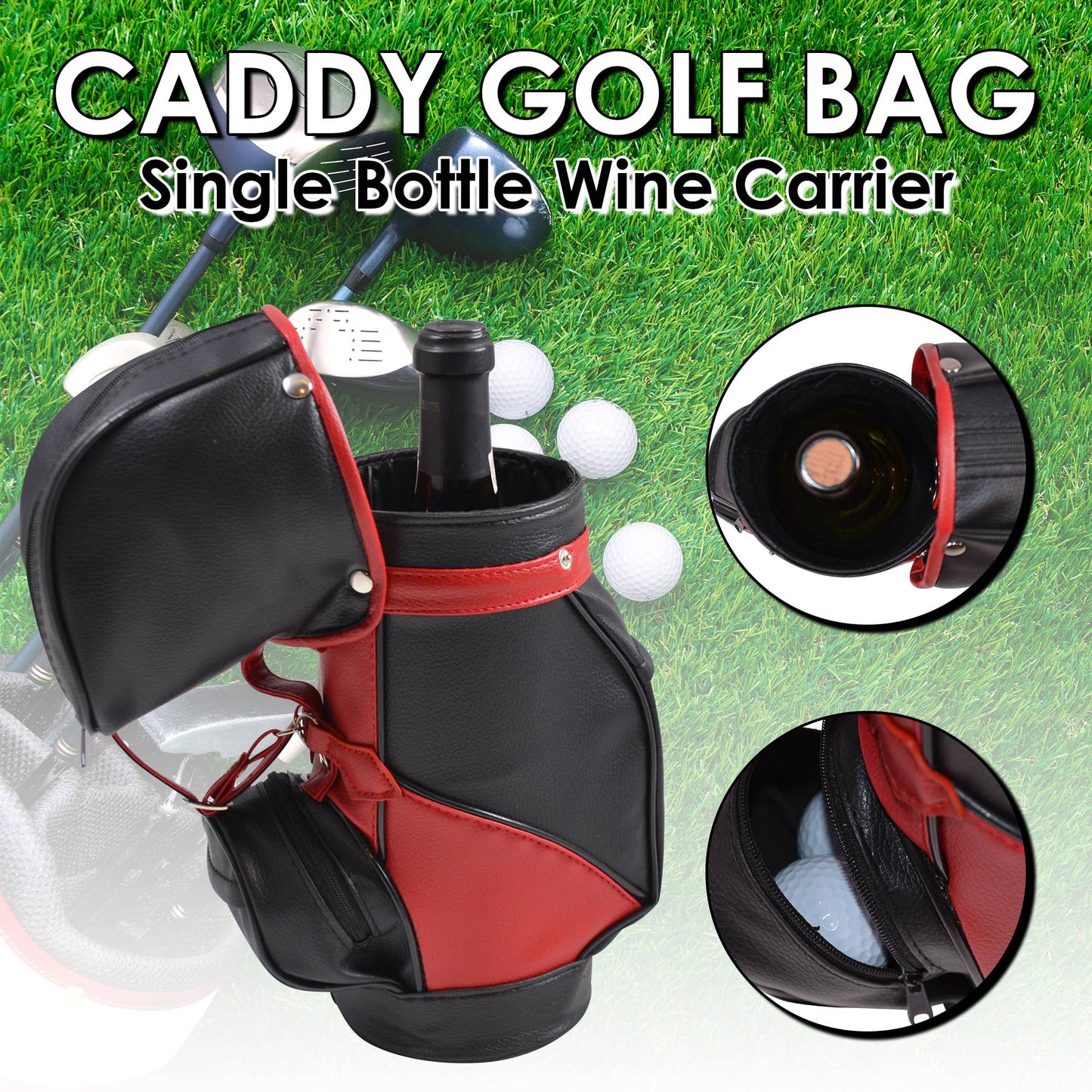 Caddy Faux Leather Wine Single Bottle Carrier Black