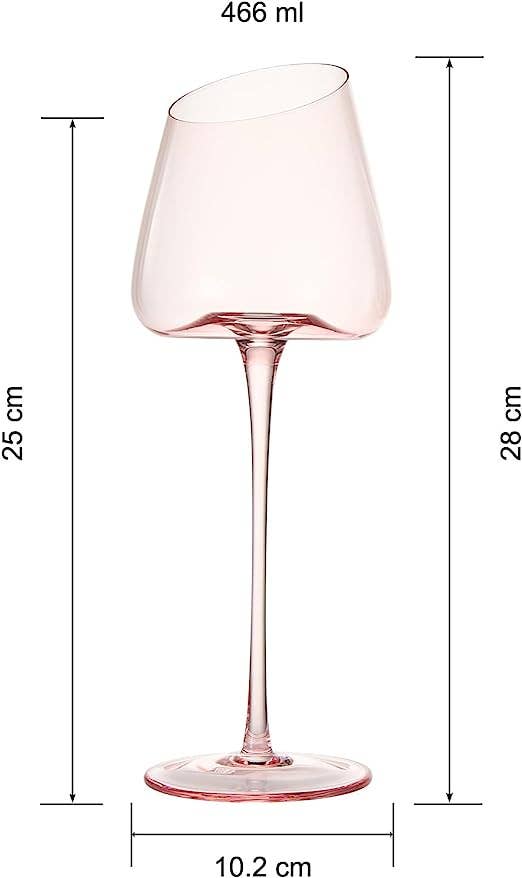 Khen Pink Wine Glasses Set of 2 Red Blush Color 18oz Slanted