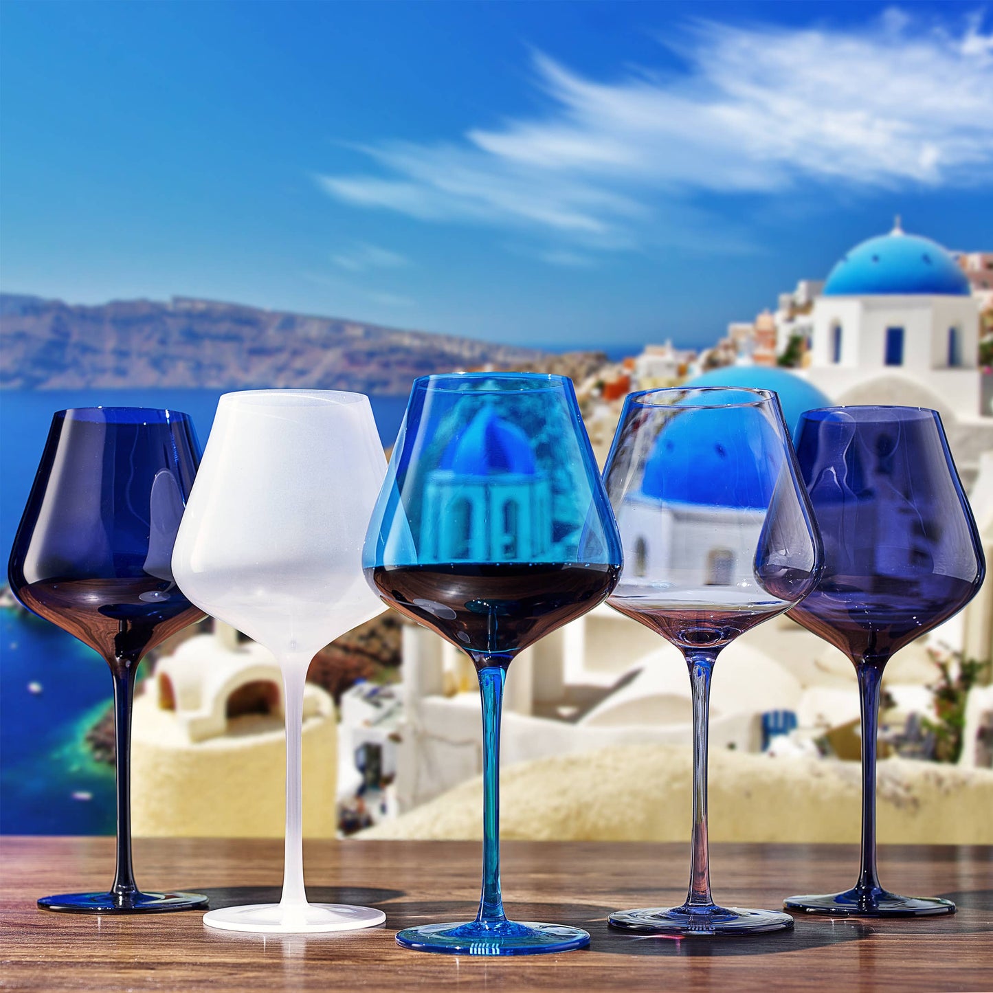 Colors of Santorini, City Wine Glassware | Set of 5