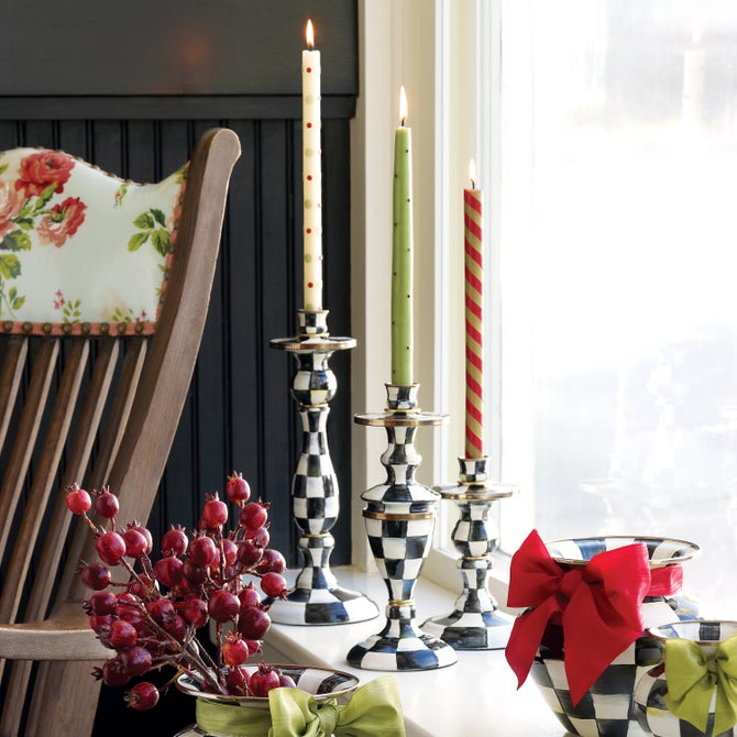 Courtly Check Large Enamel Candlestick