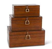 Brown Leather Suede Lined Nesting Boxes-set of 3