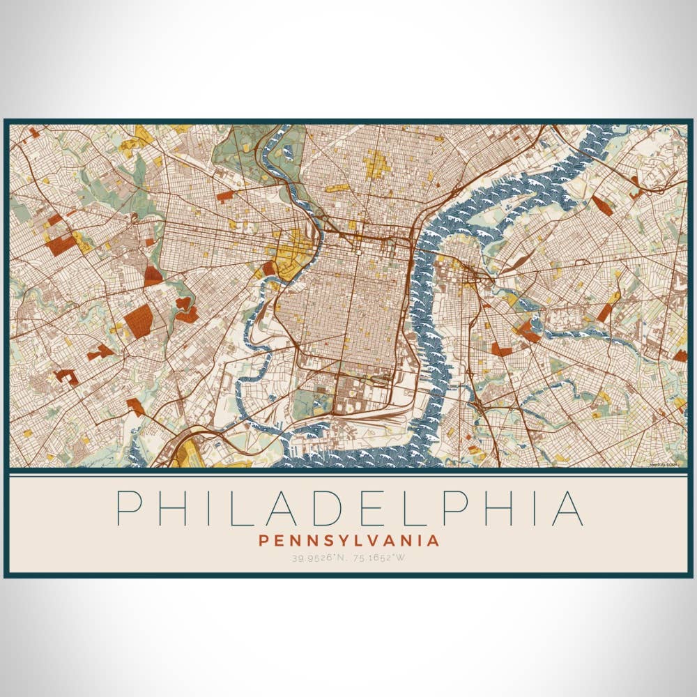 Philadelphia PA Map Print Woodblock