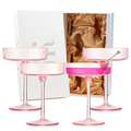 Ribbed Coupe Cocktail Glasses 8 oz | Set of 4 (Rose Pink)