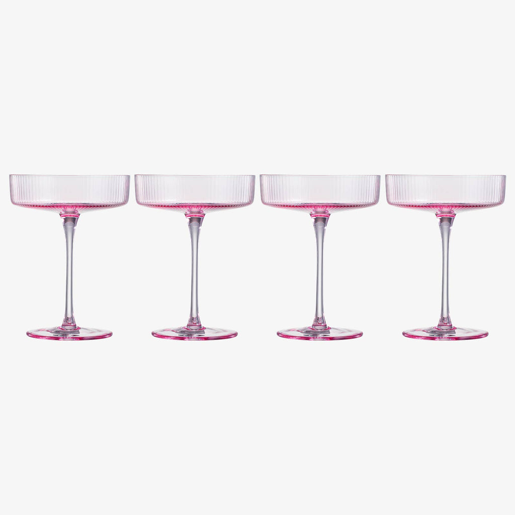 Ribbed Coupe Cocktail Glasses 8 oz | Set of 4 (Rose Pink)