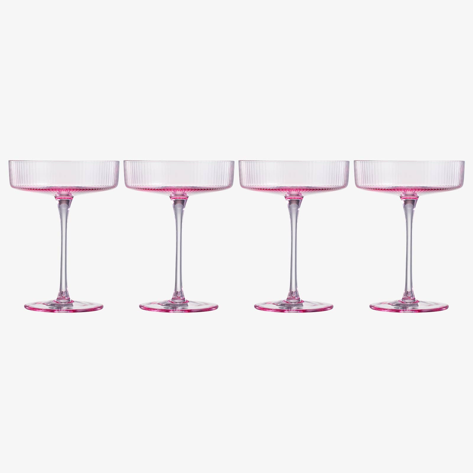 Ribbed Coupe Cocktail Glasses 8 oz | Set of 4 (Rose Pink)