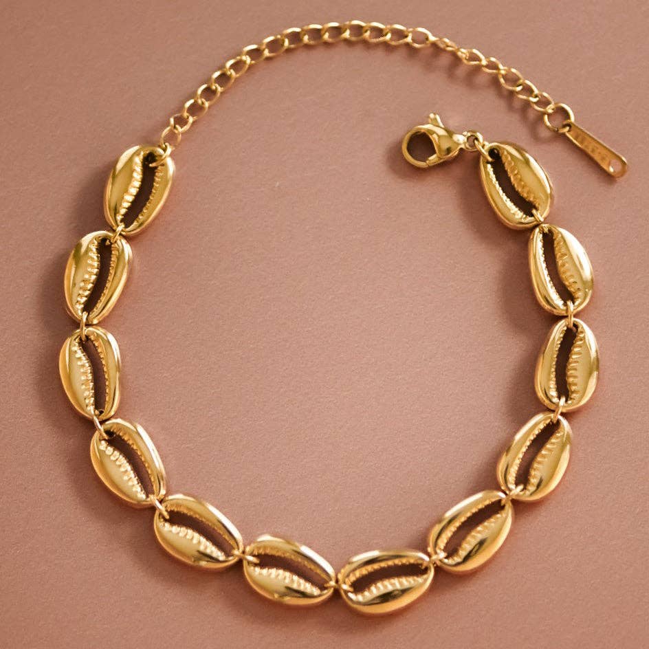 18K Gold Plated Stainless Steel Cowrie Shell Bracelet - 7180
