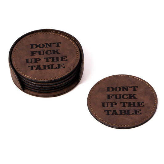6 Coaster Set with Holder in Vintage Rustic Brown