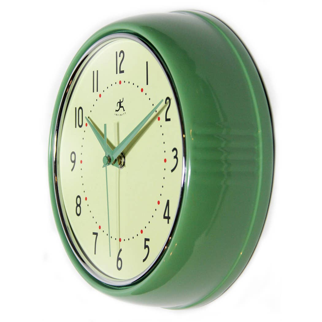 Retro Round Green Indoor Wall Clock 9.5 Inch