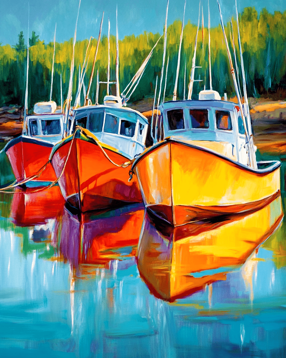 Three Lobster Boats - Coastal Art Prints - 8"x10" Artwork for 12"x14" Frame