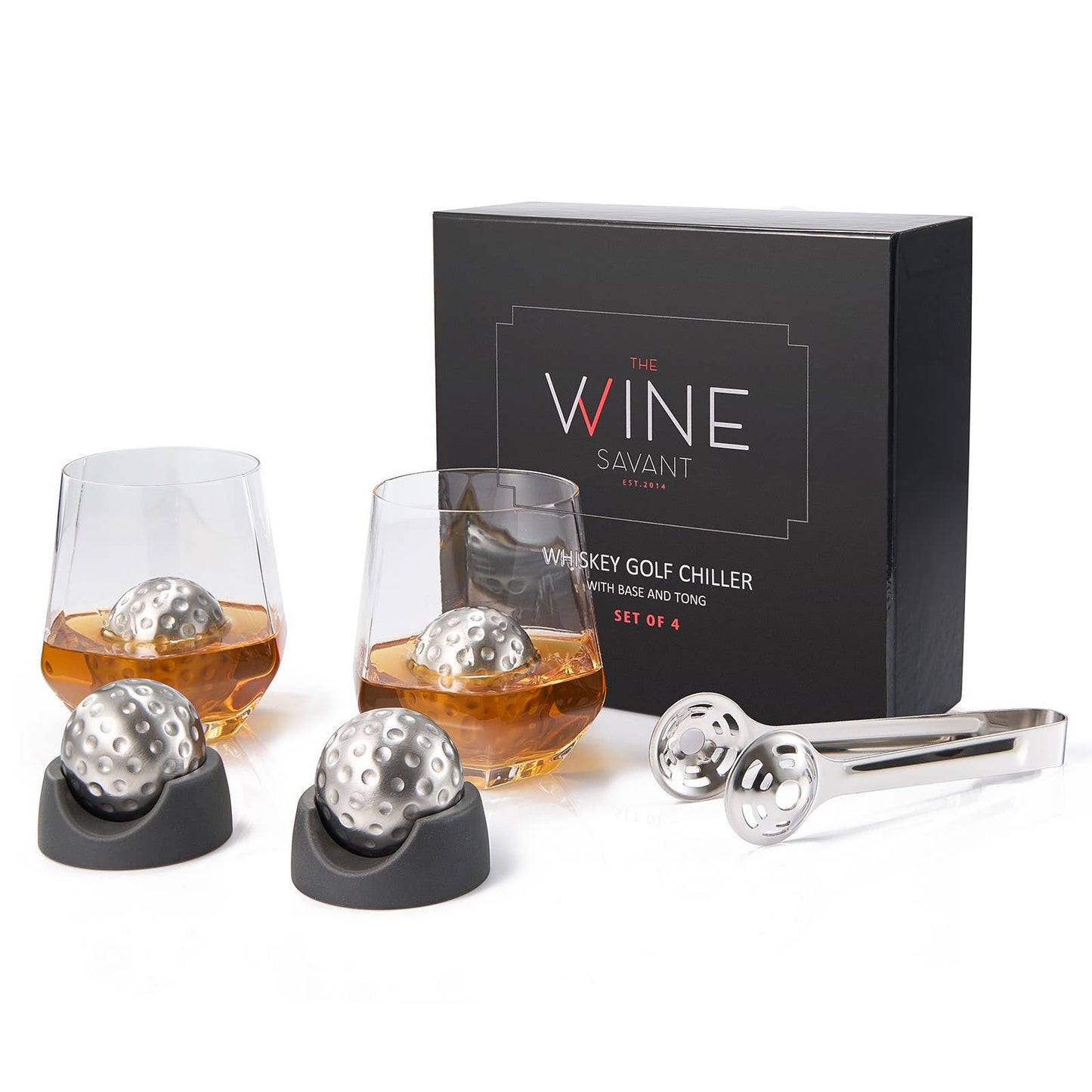 Golf Ball Shaped Stainless Steel Whiskey Stones, 4 Stones