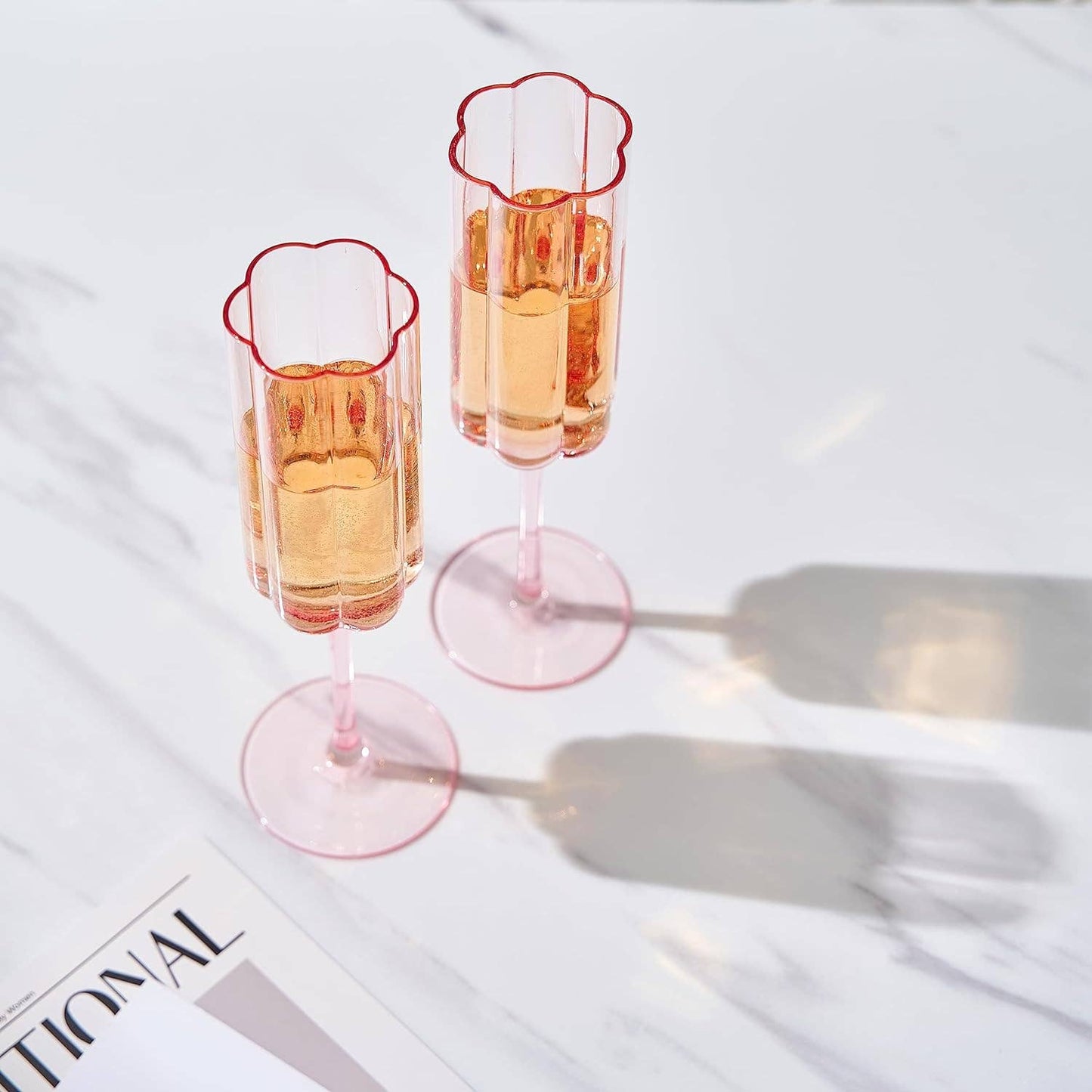 Flower Vintage Champagne Flute Glassware - Set of 2 - 7.4 oz