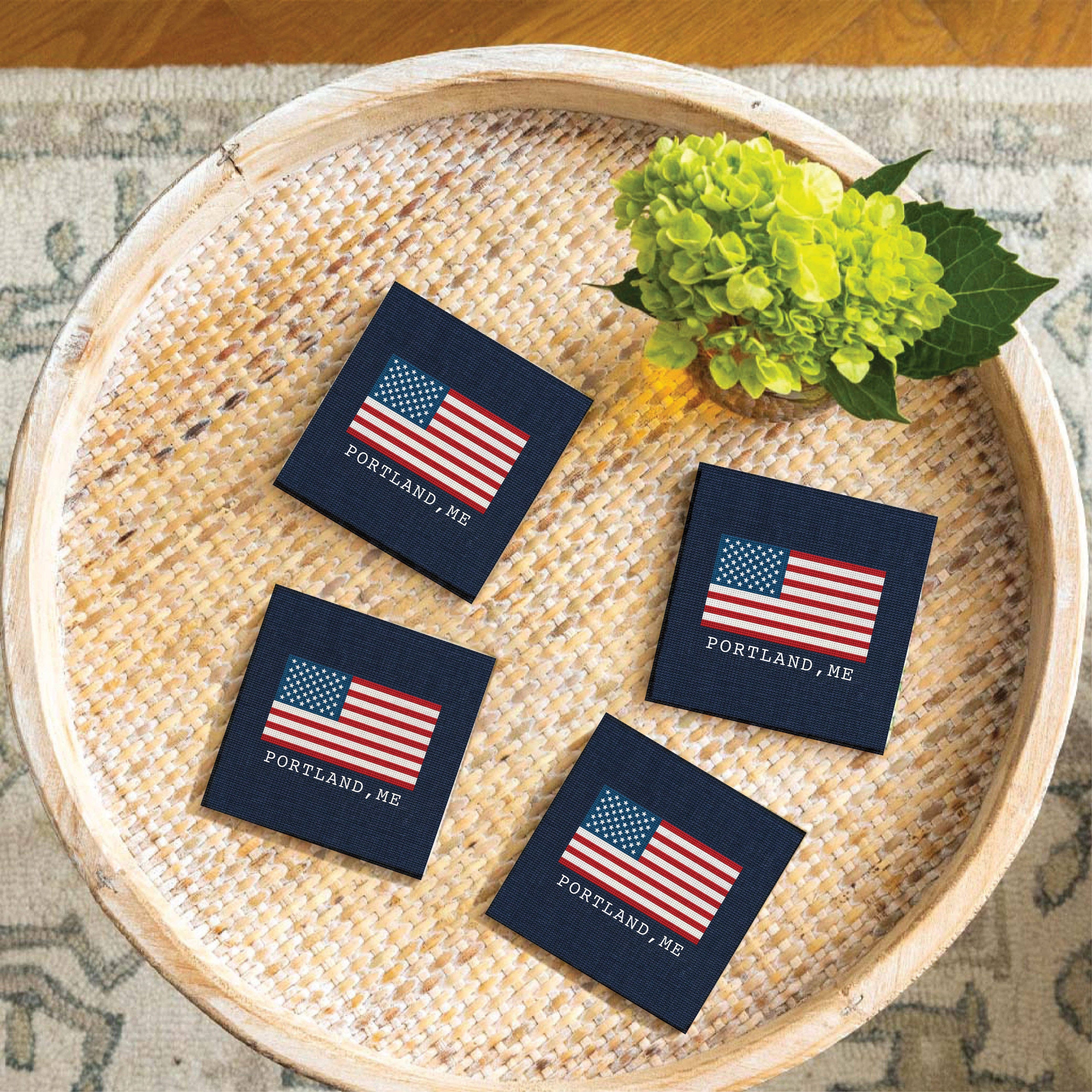 American Flag Needlepoint Personalized Coaster Set
