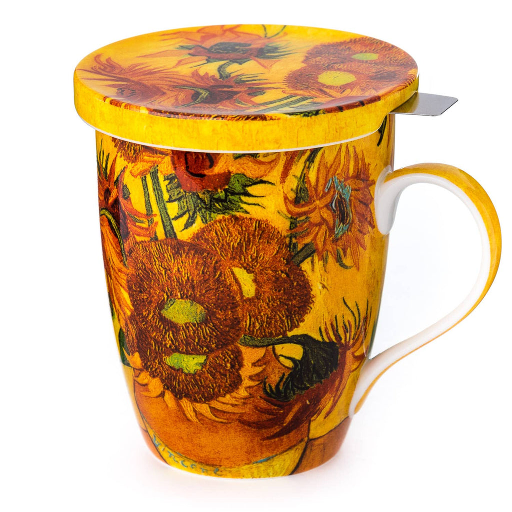 Van Gogh Sunflowers Tea Mug with Infuser & Lid | Art Gift
