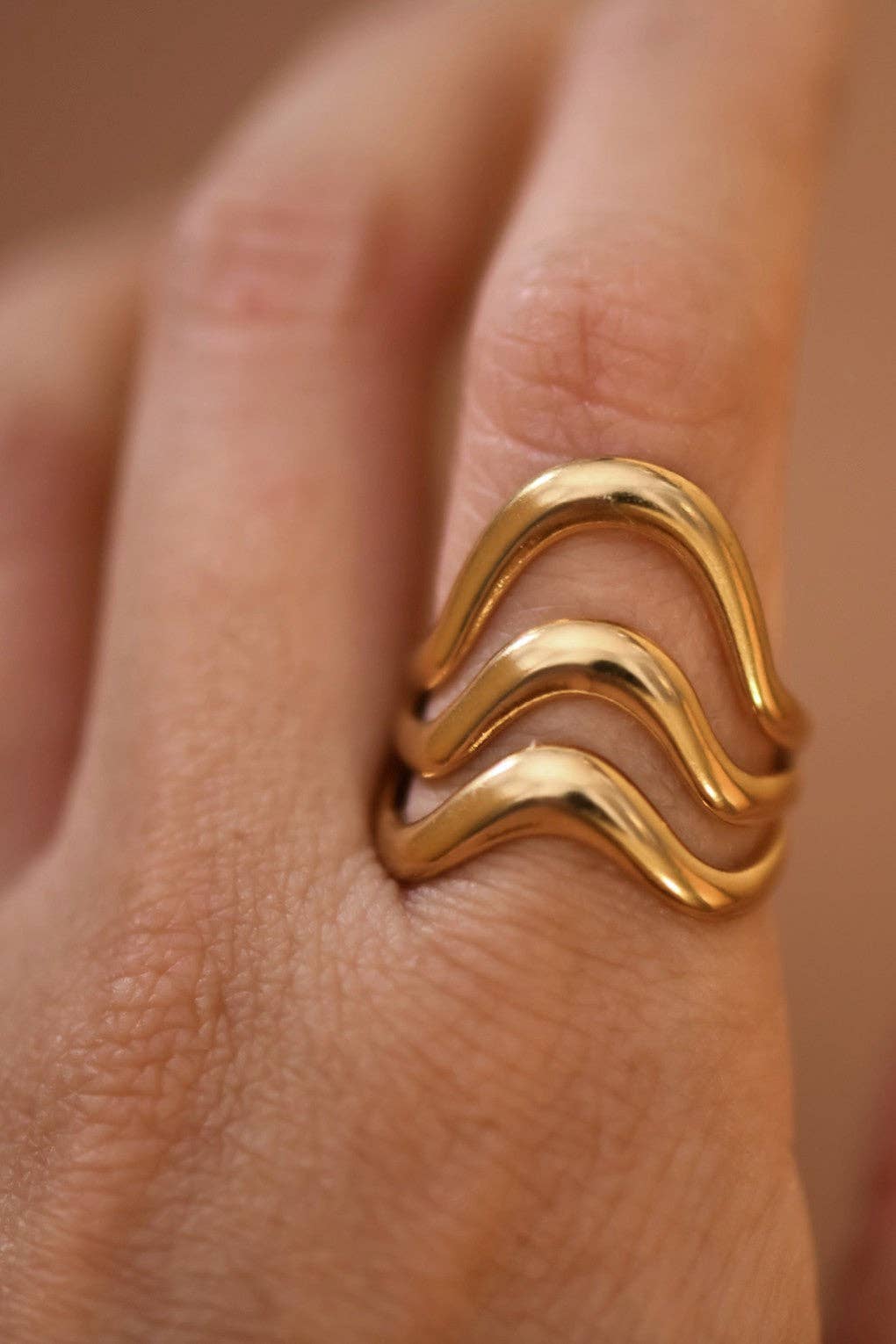18K Gold Plated Waterproof Stainless Steel Ring - 7855