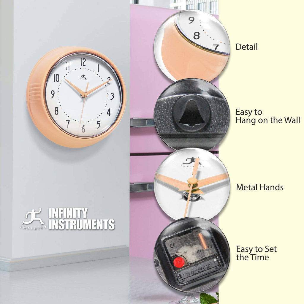 Retro Round Peach Fuzz Indoor Wall Clock 9.5 Inch