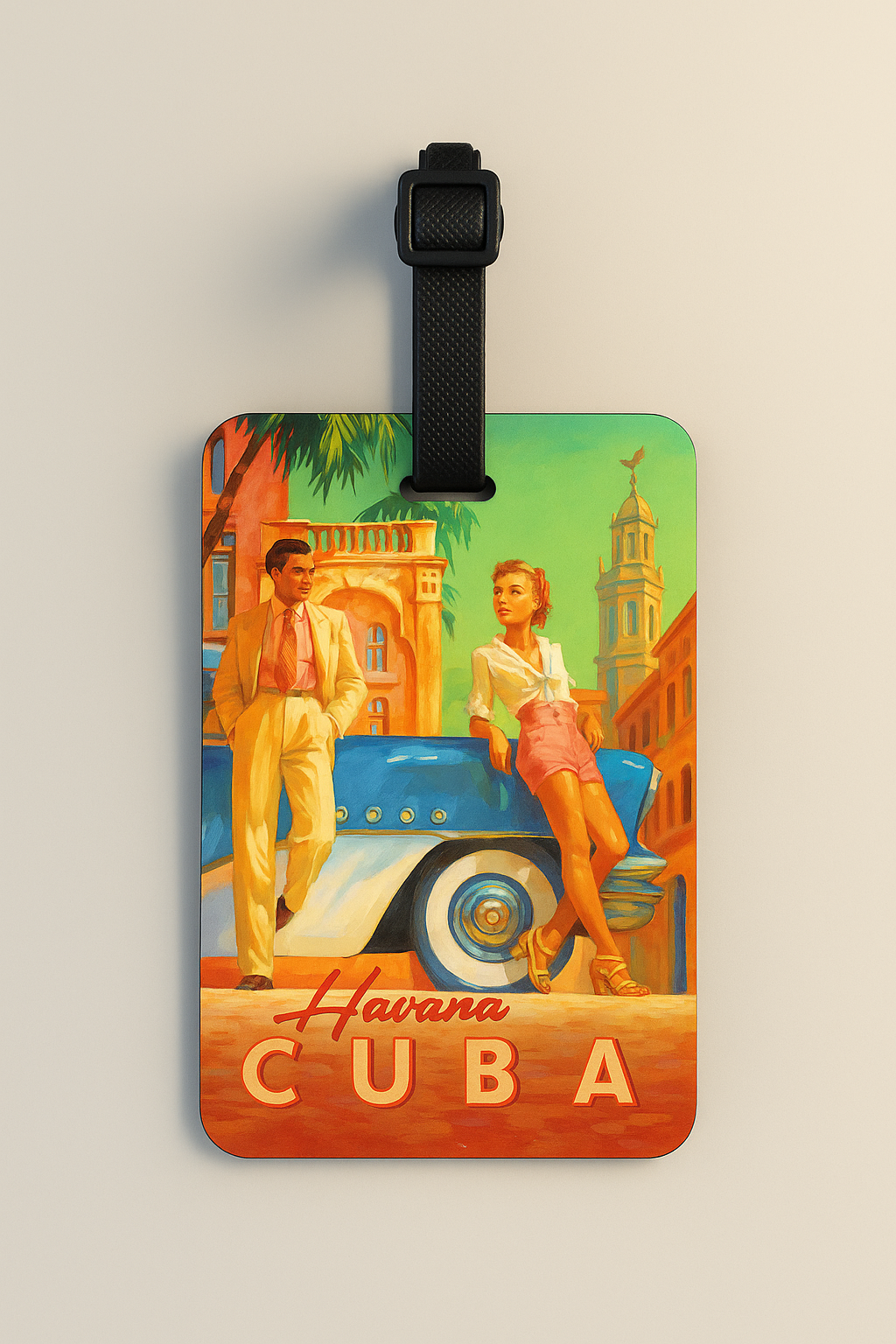 Vegan Leather Luggage Tags: Vintage Poster Art