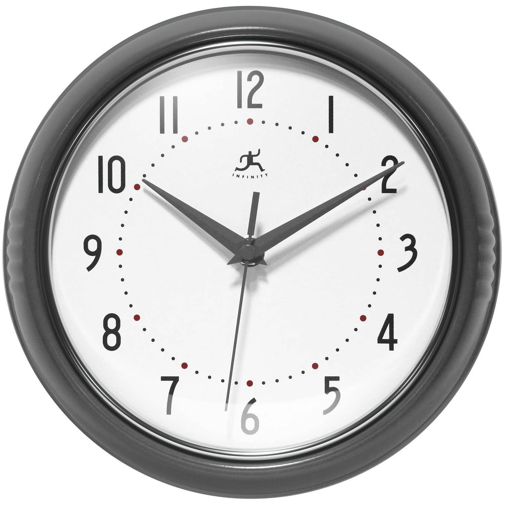 Retro Round Aluminum Wall Clock, Oyster Grey, 9.5 Inch