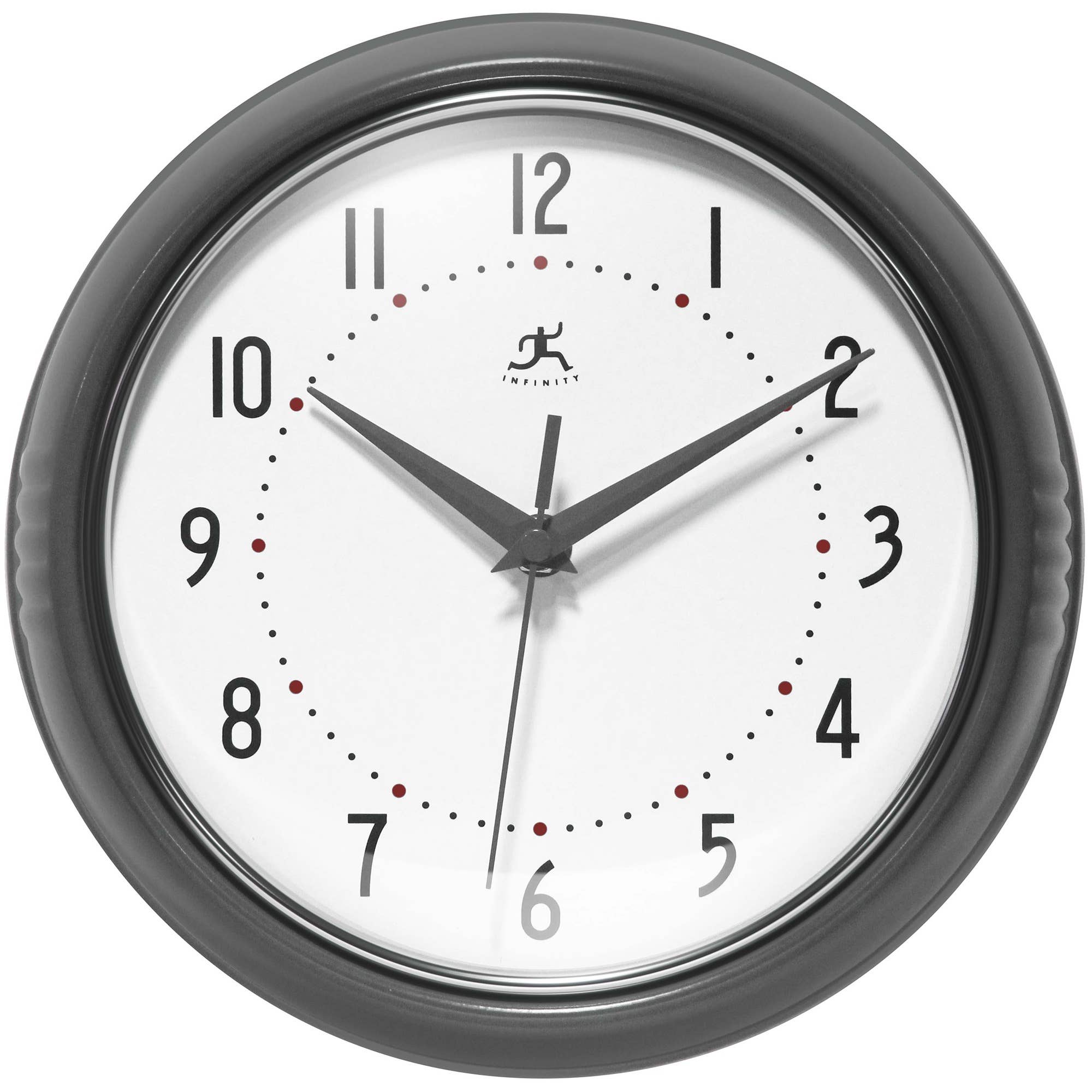 Retro Round Aluminum Wall Clock, Oyster Grey, 9.5 Inch