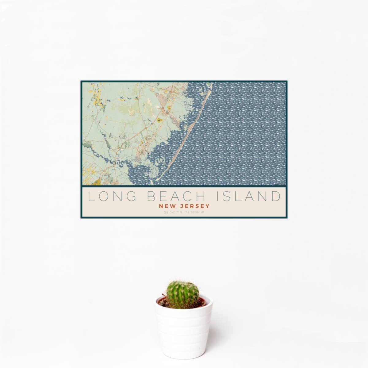 Long Beach Island NJ Map Print Woodblock