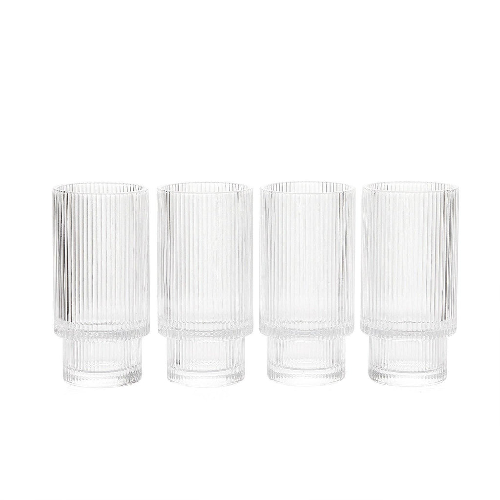 Vintage Art Deco Crystal Highball Ribbed Glass Set of 4