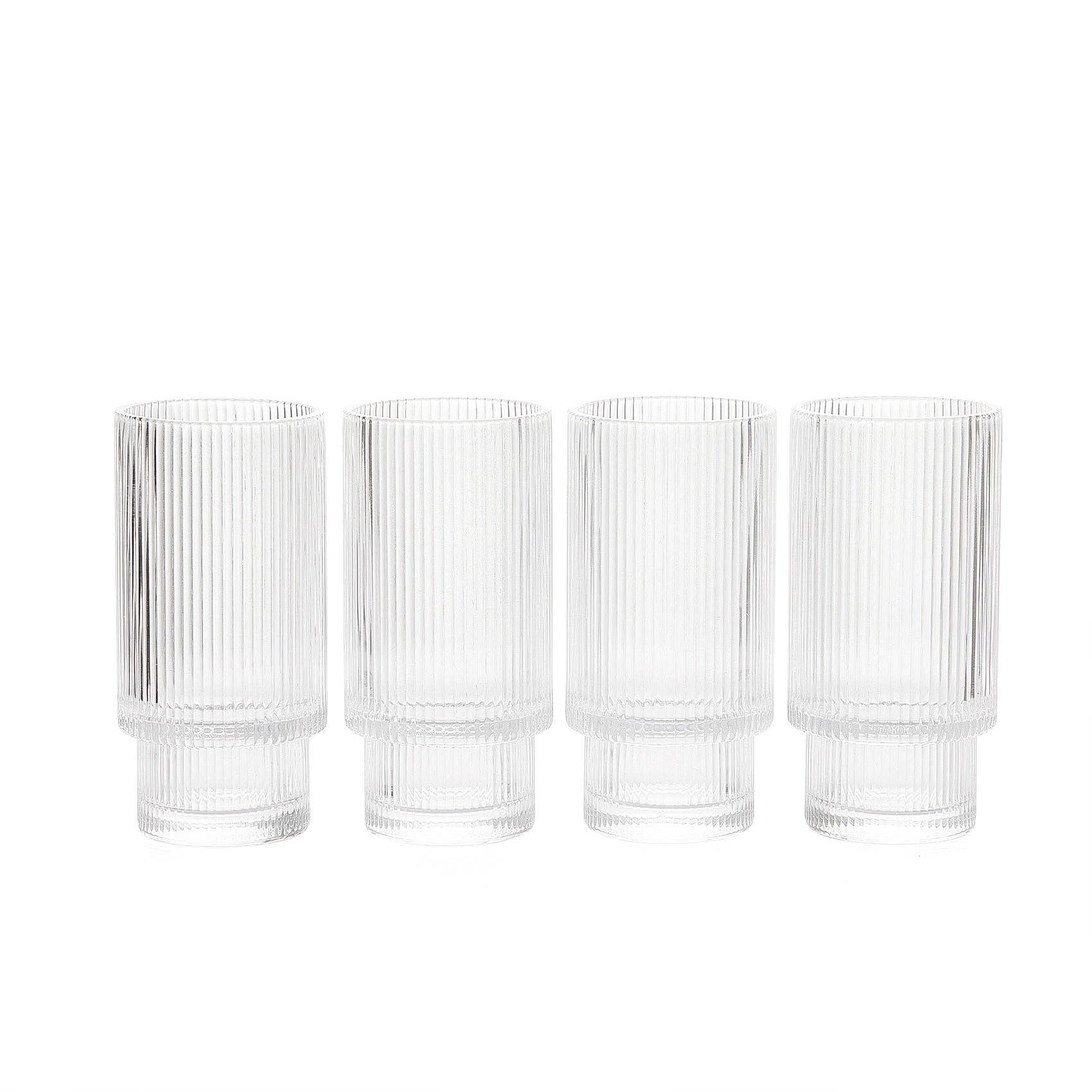 Vintage Art Deco Crystal Highball Ribbed Glass Set of 4