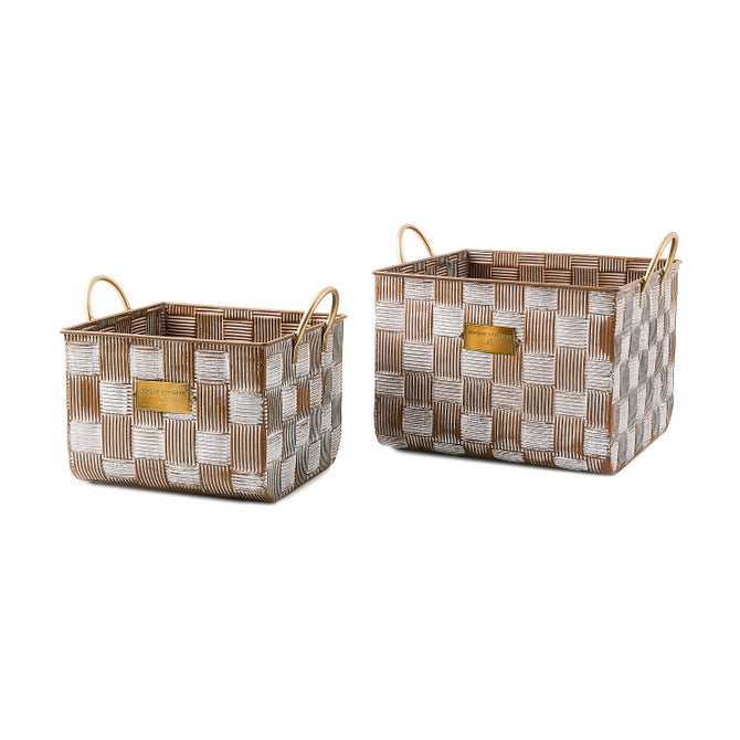 Mocha Textured Check Baskets, Set of 2
