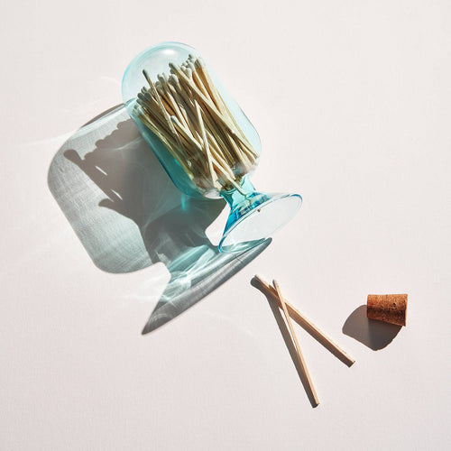 Blue Glass Match Cloche | 100 Match Sticks with Cork Stopper