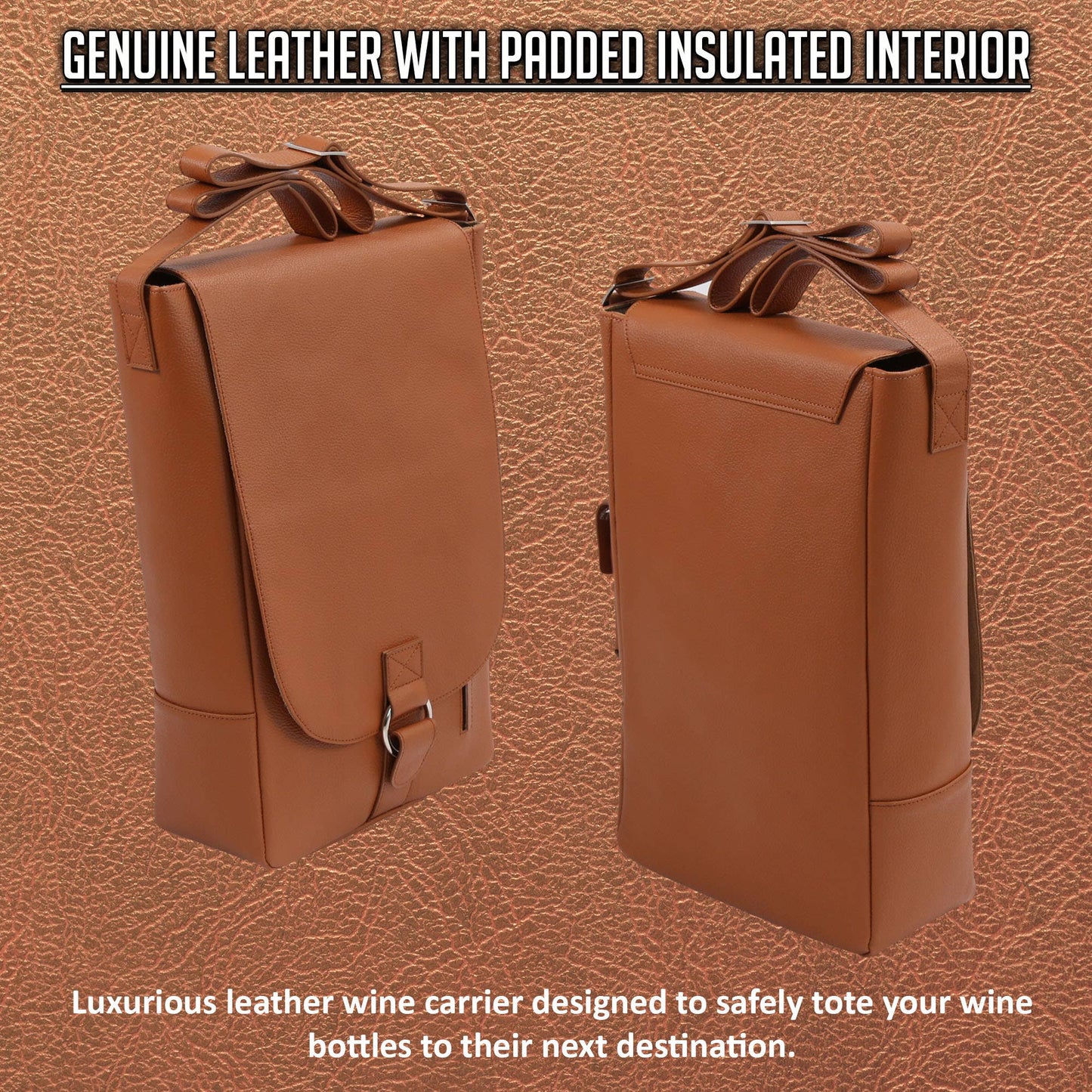 Vino2 Two Bottle Leather Wine Tote Messenger Carrier
