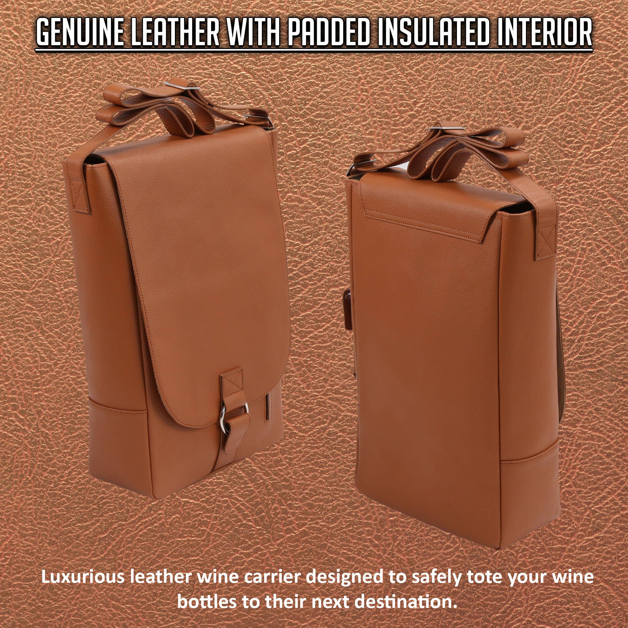 Vino2 Two Bottle Leather Wine Tote Messenger Carrier
