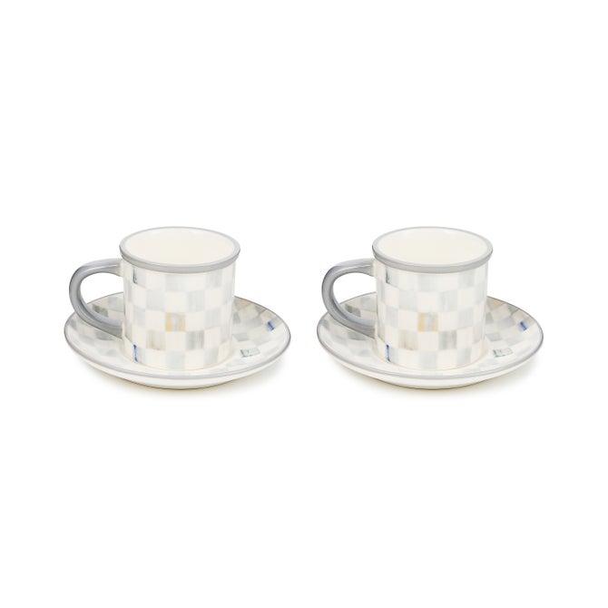 Sterling Check Espresso Cup & Saucer Set of 2